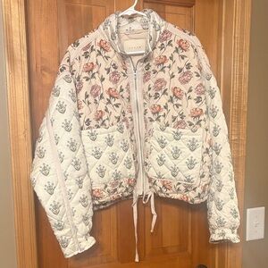 Blank NYC Floral Quilted Puffer Jacket - Cream and Pink